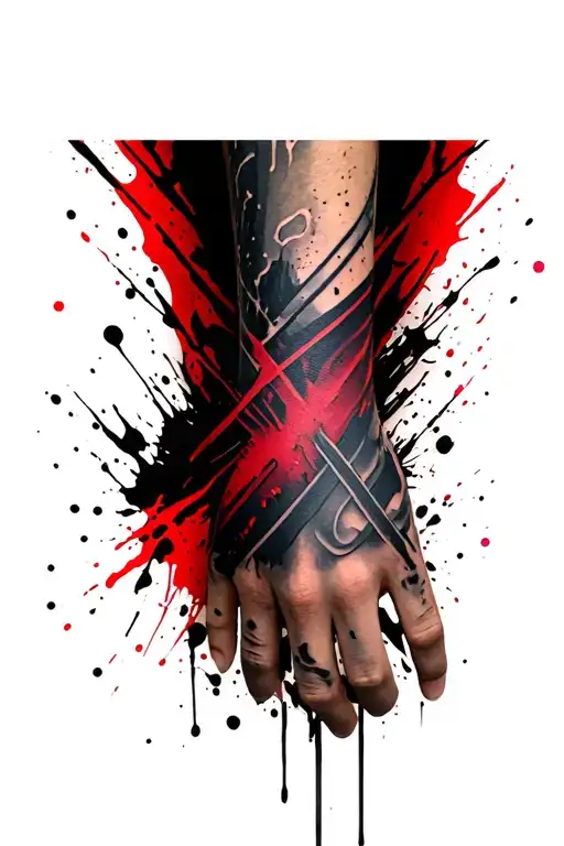 Chaotic Lines Pattern Black Red On Wrist