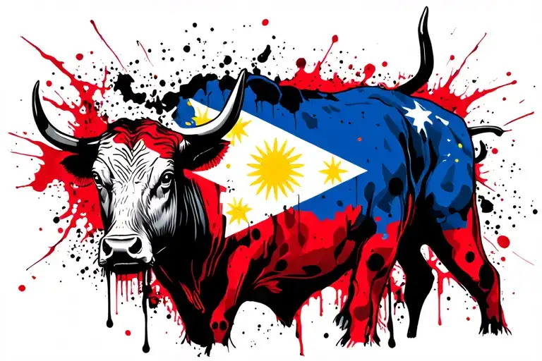 Tattoo Of A Bull With Filipino Flag