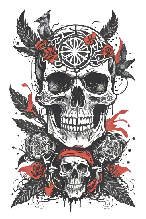 Human Skull Raven Celtic Realism Viking