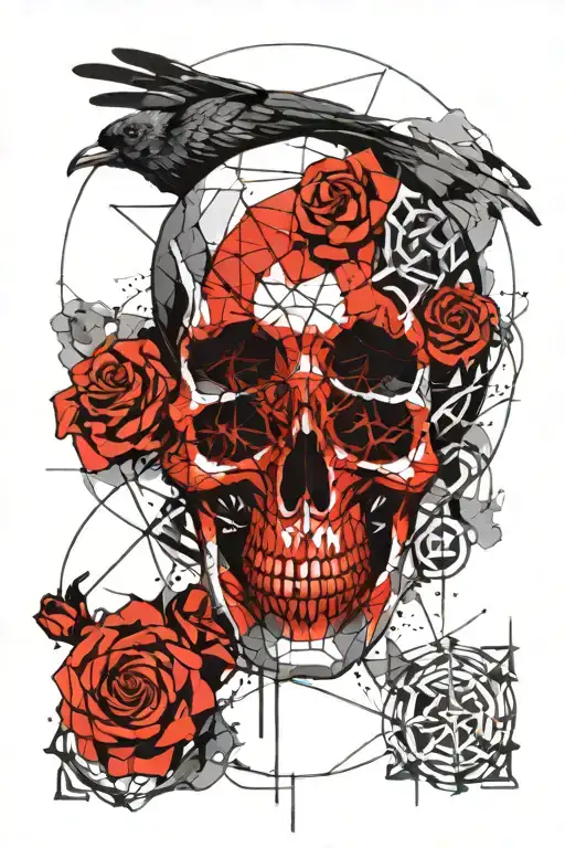 Human Skull Raven Celtic Realism Geometric
