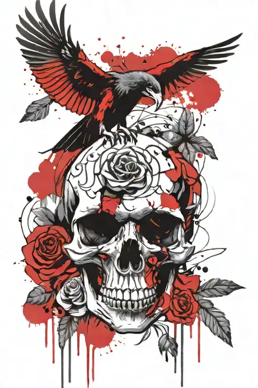 Human Skull Raven Celtic Realism