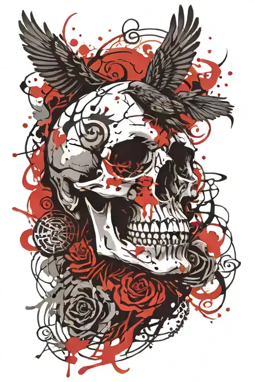 Human Skull Raven Celtic Realism