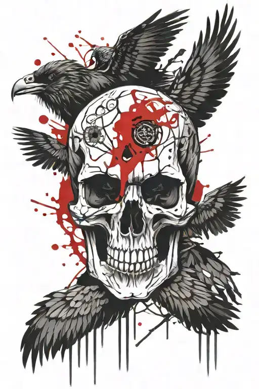 Human Skull Raven Celtic Simple