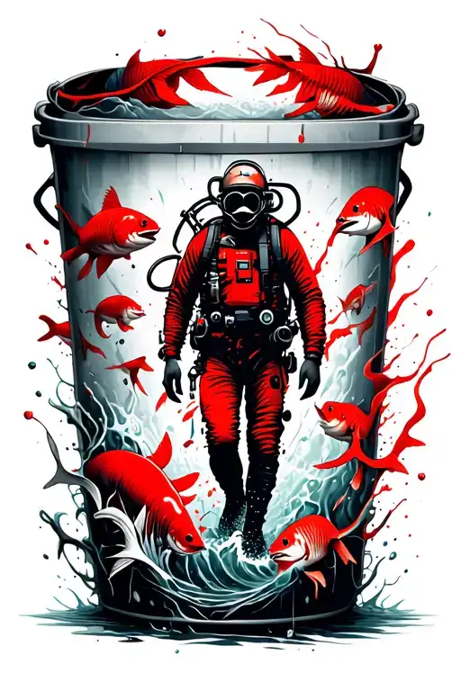 A Design Composition Surrounded By Sea Animals In The Form Of A Diver In The Center