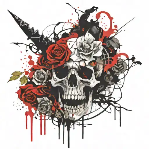 Demon Time Flowers Skulls Blood