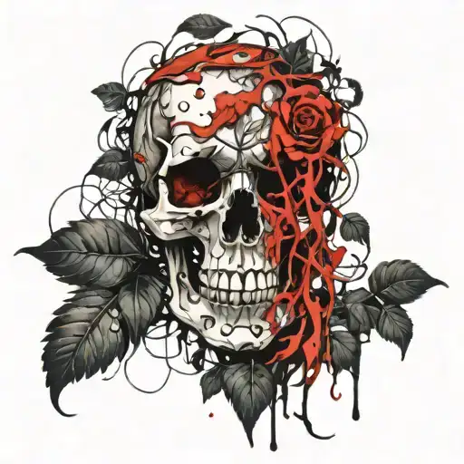 A Skull With Vines Coming Out Of It In All Directions