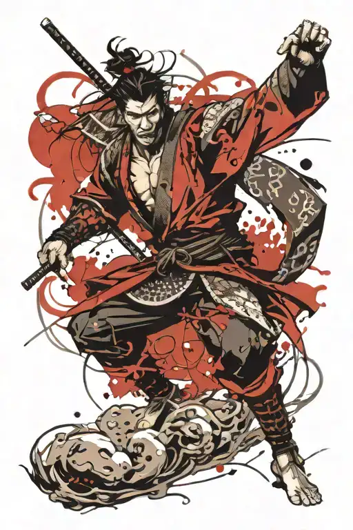 Samurai Fighting A Dragon Wrapped