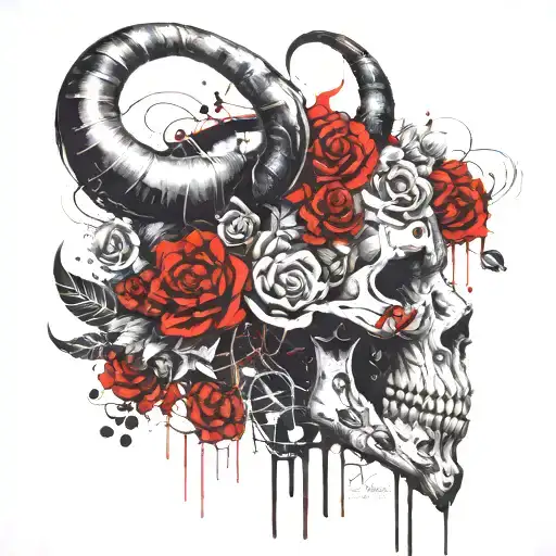 Demon Face Horns Blood Flowers