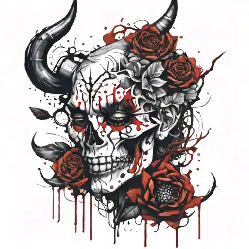 Demon Horns Blood Flowers Smile