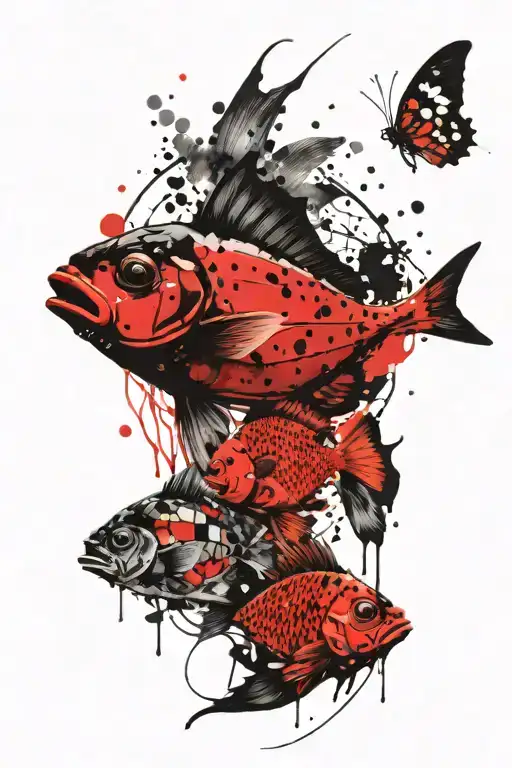 Butterfy And Fish Swimming