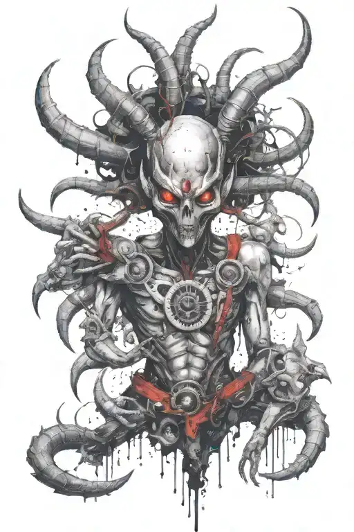 Alien Warrior With Third Eye And Horns Surrounded By Alien Like Creatures