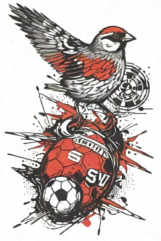 Sparrow On A Football Looking Angry In Black And White With The Letters Ssv