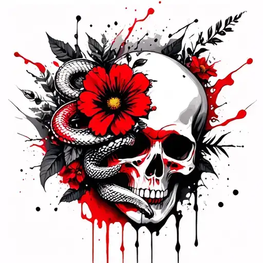 Skull With Flowers And Snake