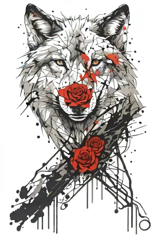Wolf Blended By Roses Mayflowers