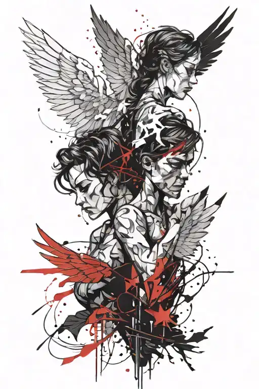 The Struggle Of Good And Evil In The Form Of A Woman Of Good And A Man Of Evil With Wings