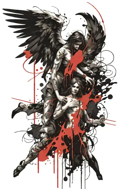 An Angel And A Demon With Wings Struggling