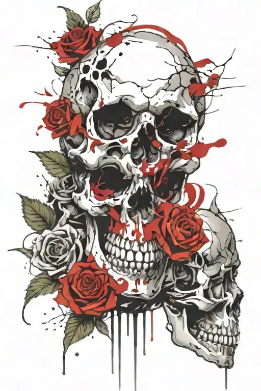 Skull And Roses Intertwined