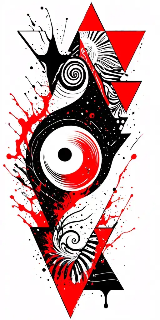 Psychedelic Triangles With Yin And Yang Symbol And Spirals Inside Some Triangles