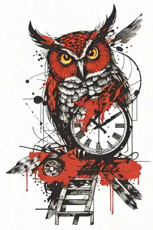 Owl With A Ladder And A Clock