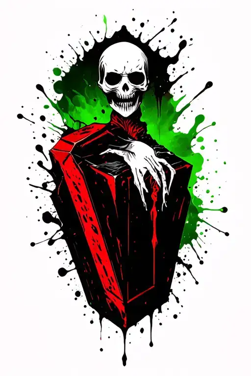 Harry Potter Death Eater Tattoo With A Smoky Green Background And A Coffin