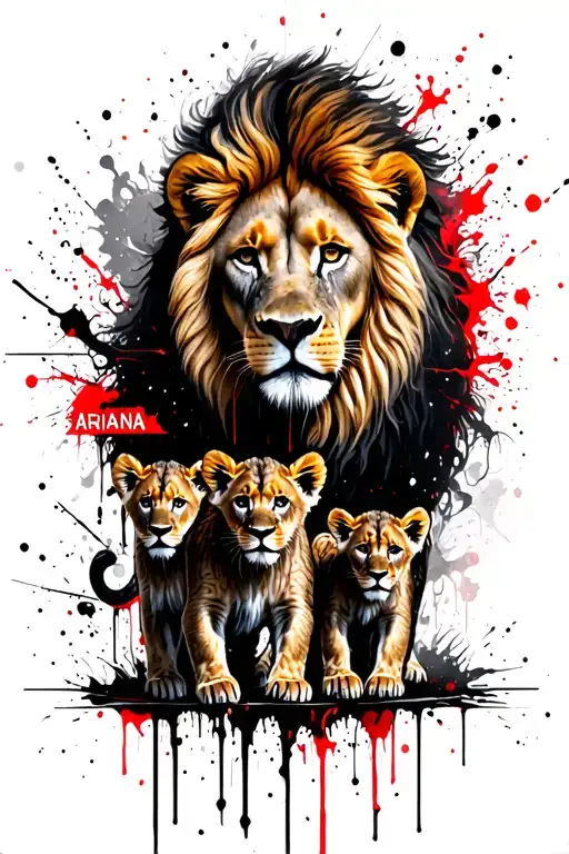 Lion With 2 Lion Cubs And The Names Sophia And Arianna