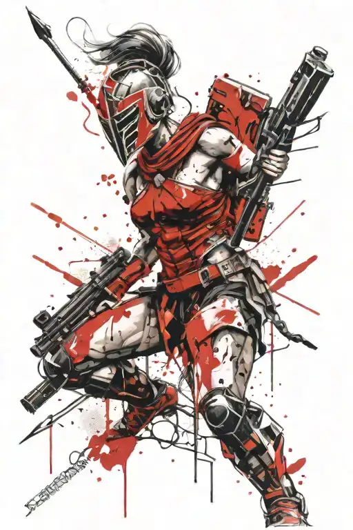 Woman Spartan Warrior With Her Weapons Incorporated