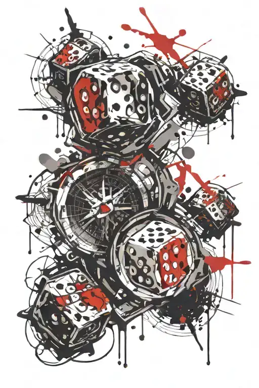 Two Dice Rolled Over A Compass Whit A Mape Inside