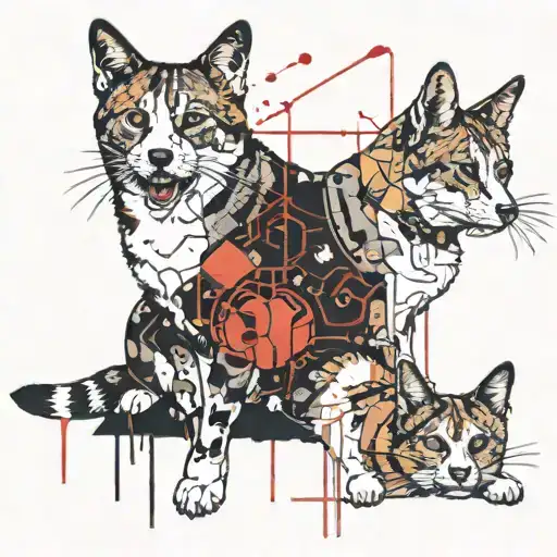 Cat And Corgi Sitting Together Symbolizing