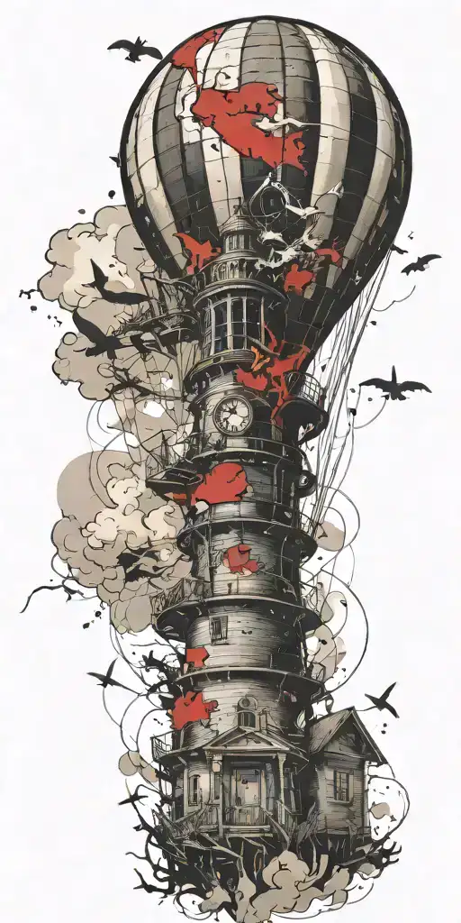 Hot Air Balloon Lighthouse In A Tornado Never Give Up