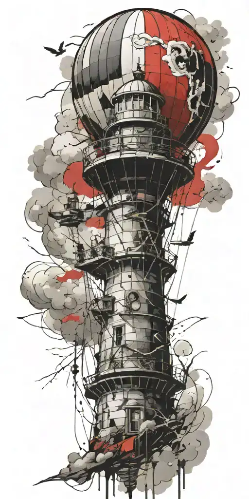 Hot Air Balloon Lighthouse In A Tornado Never Give Up
