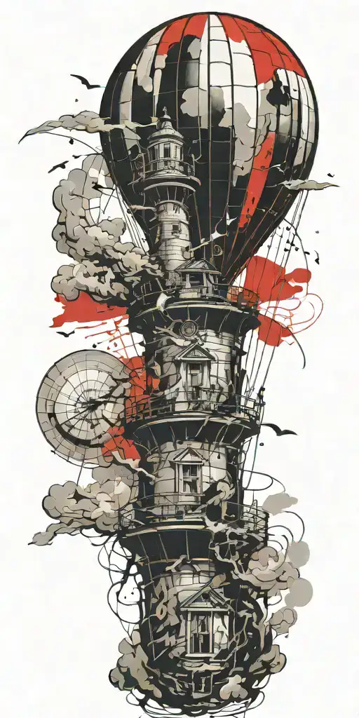 Hot Air Balloon Lighthouse In A Tornado Never Give Up