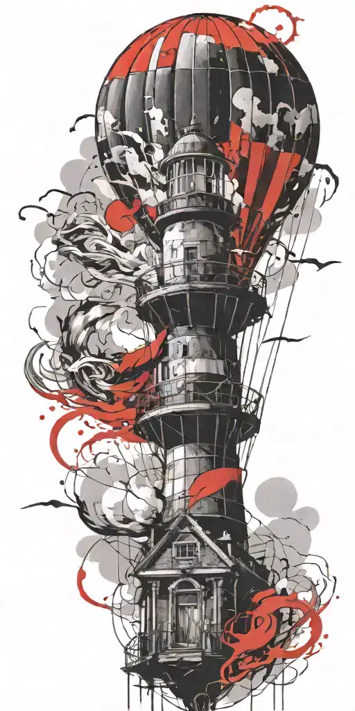 Hot Air Balloon Lighthouse In A Tornado Never Give Up