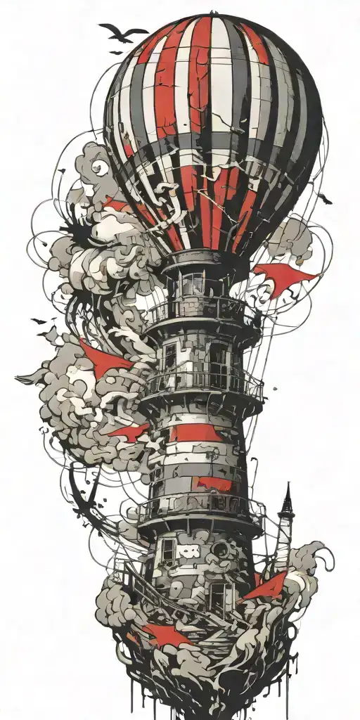 Hot Air Balloon And Lighthouse In A Tornado Never Give Up
