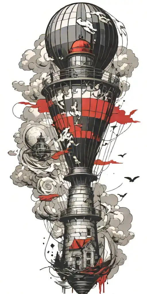 Hot Air Balloon And Lighthouse In A Tornado Never Give Up