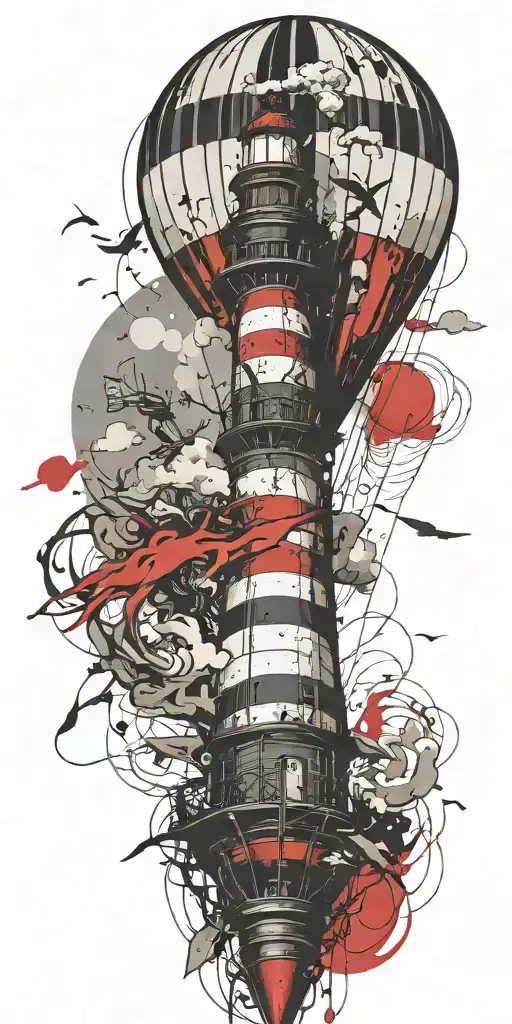 Hot Air Balloon And Lighthouse In A Tornado Never Give Up