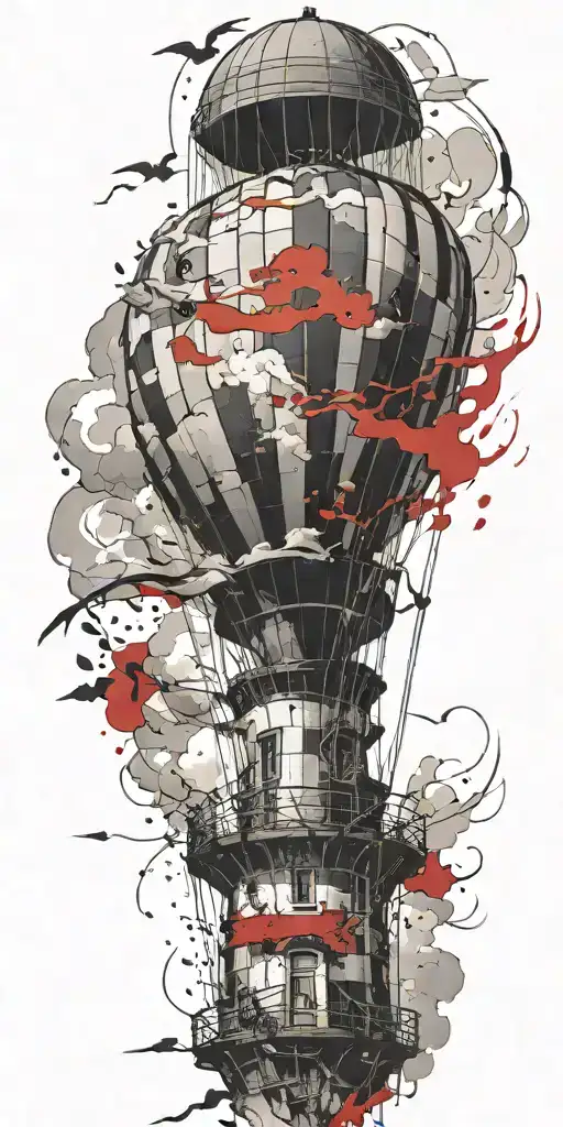 Hot Air Balloon And Lighthouse In A Tornado Never Give Up