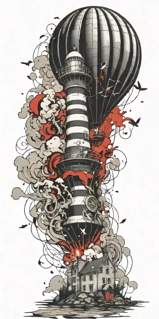 Hot Air Balloon And Lighthouse In A Tornado Never Give Up