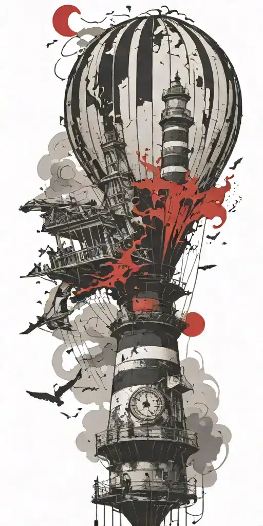 Hot Air Balloon And Lighthouse In A Tornado Never Give Up