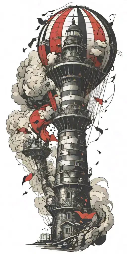 Hot Air Balloon And Lighthouse In A Tornado Never Give Up