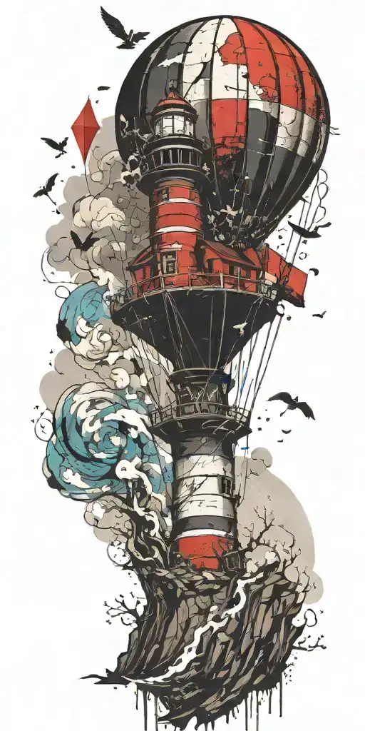 Hot Air Balloon And Lighthouse In A Tornado Never Give Up