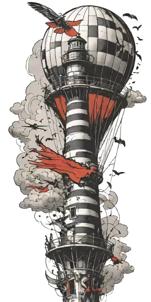 Hot Air Balloon And Lighthouse In A Tornado Never Give Up