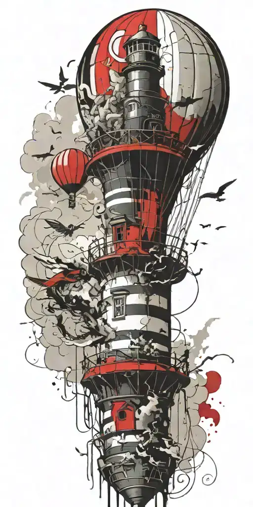 Hot Air Balloon And Lighthouse In A Tornado Never Give Up