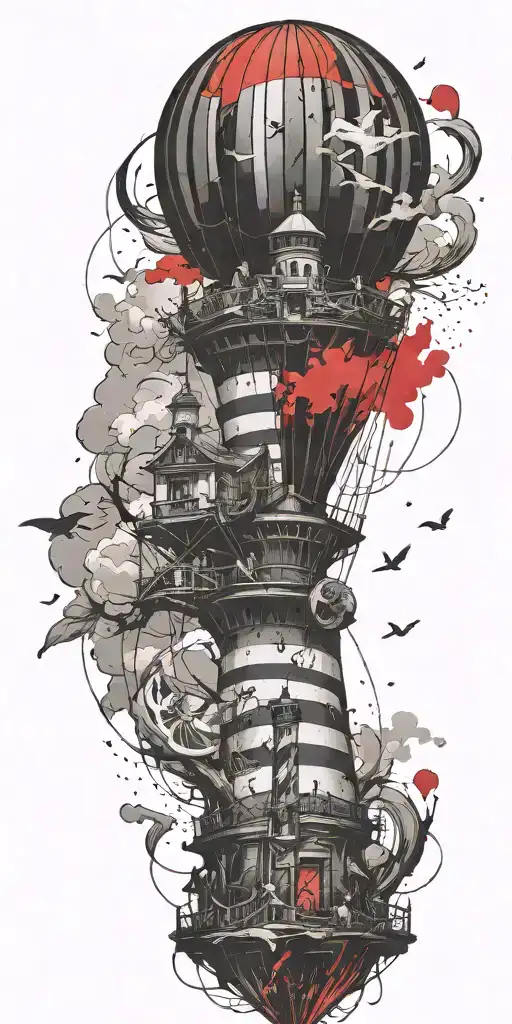 Hot Air Balloon And Lighthouse In A Tornado Never Give Up