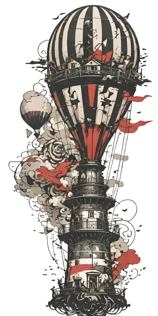 Hot Air Balloon And Lighthouse In A Tornado Never Give Up