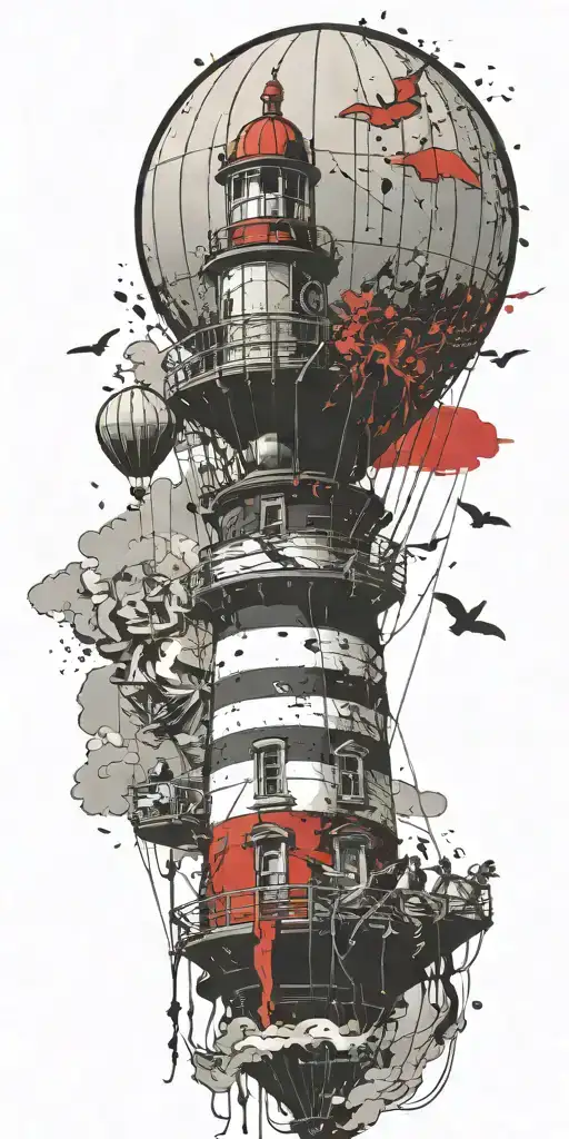Hot Air Balloon And Lighthouse In A Tornado Never Give Up