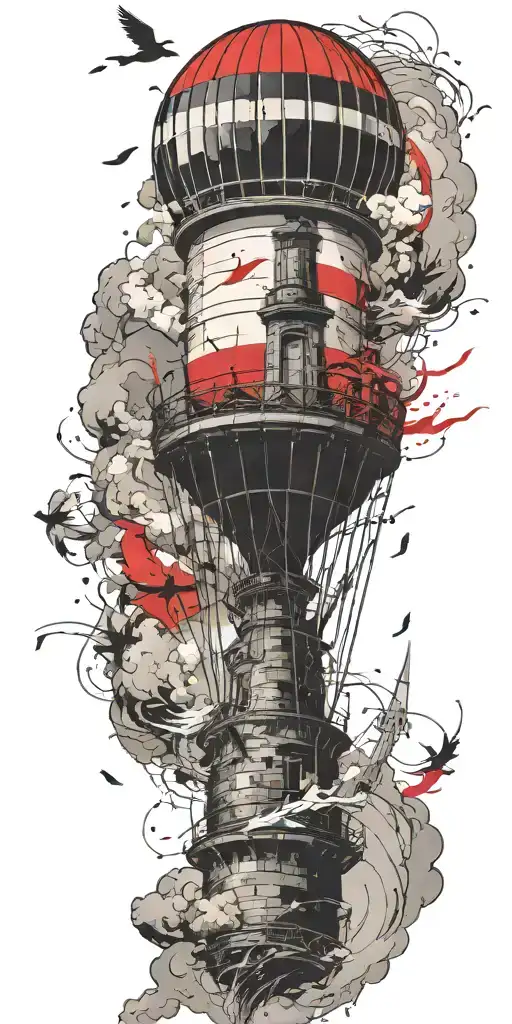 Hot Air Balloon And Lighthouse In A Tornado Never Give Up