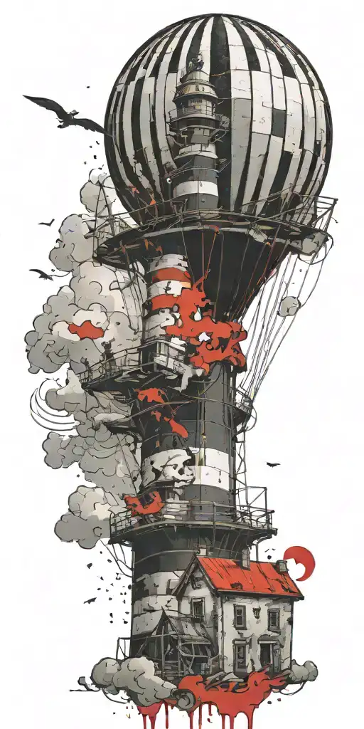 Hot Air Balloon And Lighthouse In A Tornado Never Give Up