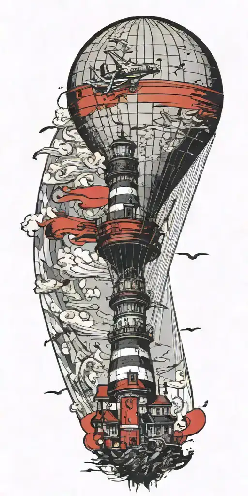 Lighthouse Hot Air Balloon And A Banner Plane A Tornado