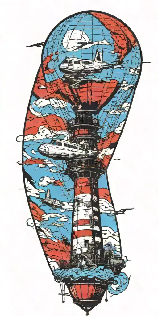 Lighthouse Hot Air Balloon And A Banner Plane A Tornado