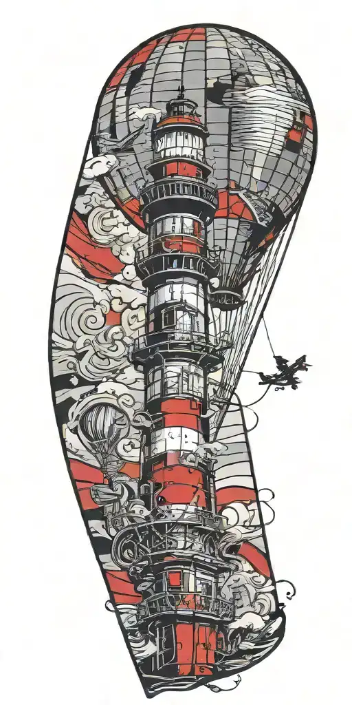 Lighthouse Hot Air Balloon And A Banner Plane A Tornado